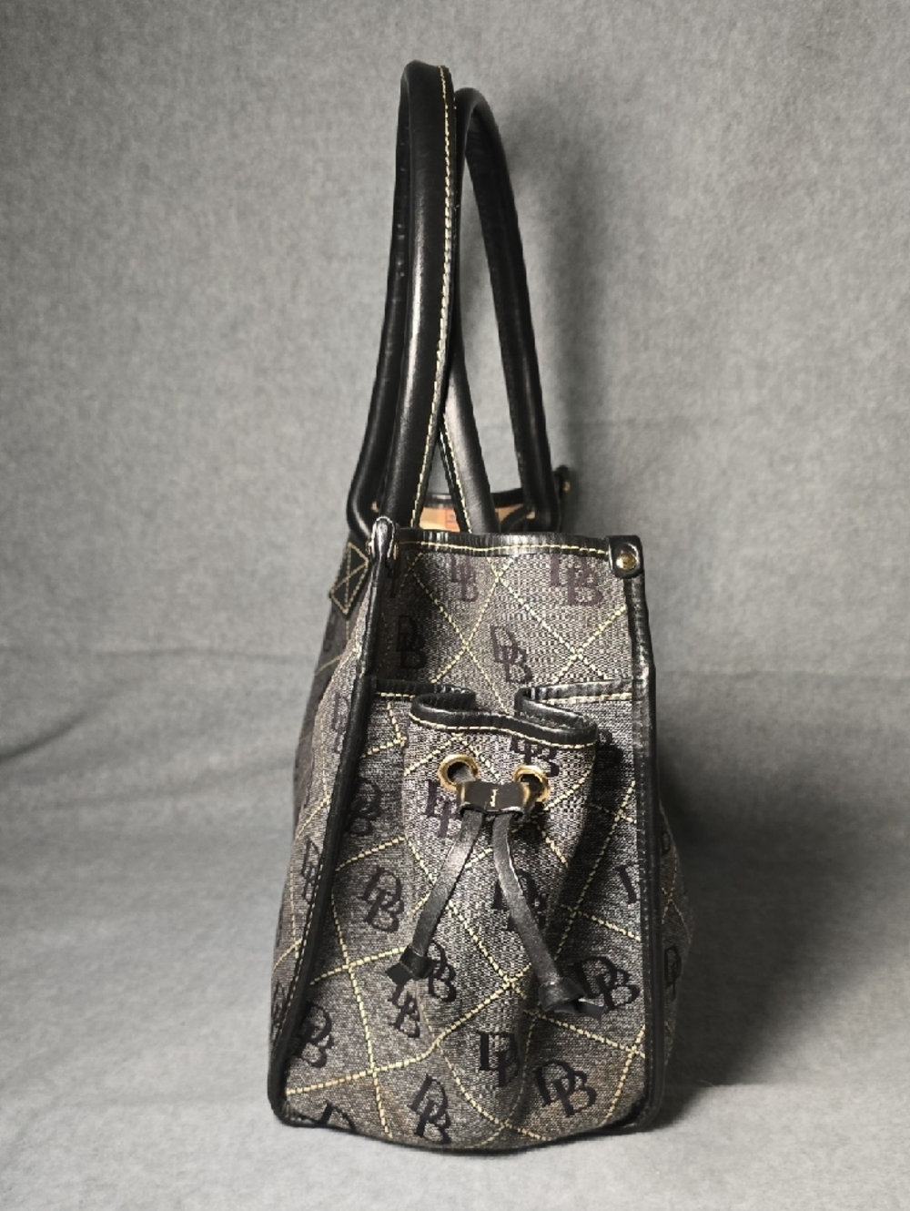 Dooney & Bourke Signature DB Black Canvas Leather Trim Shoulder Bag - Picture 4 of 16